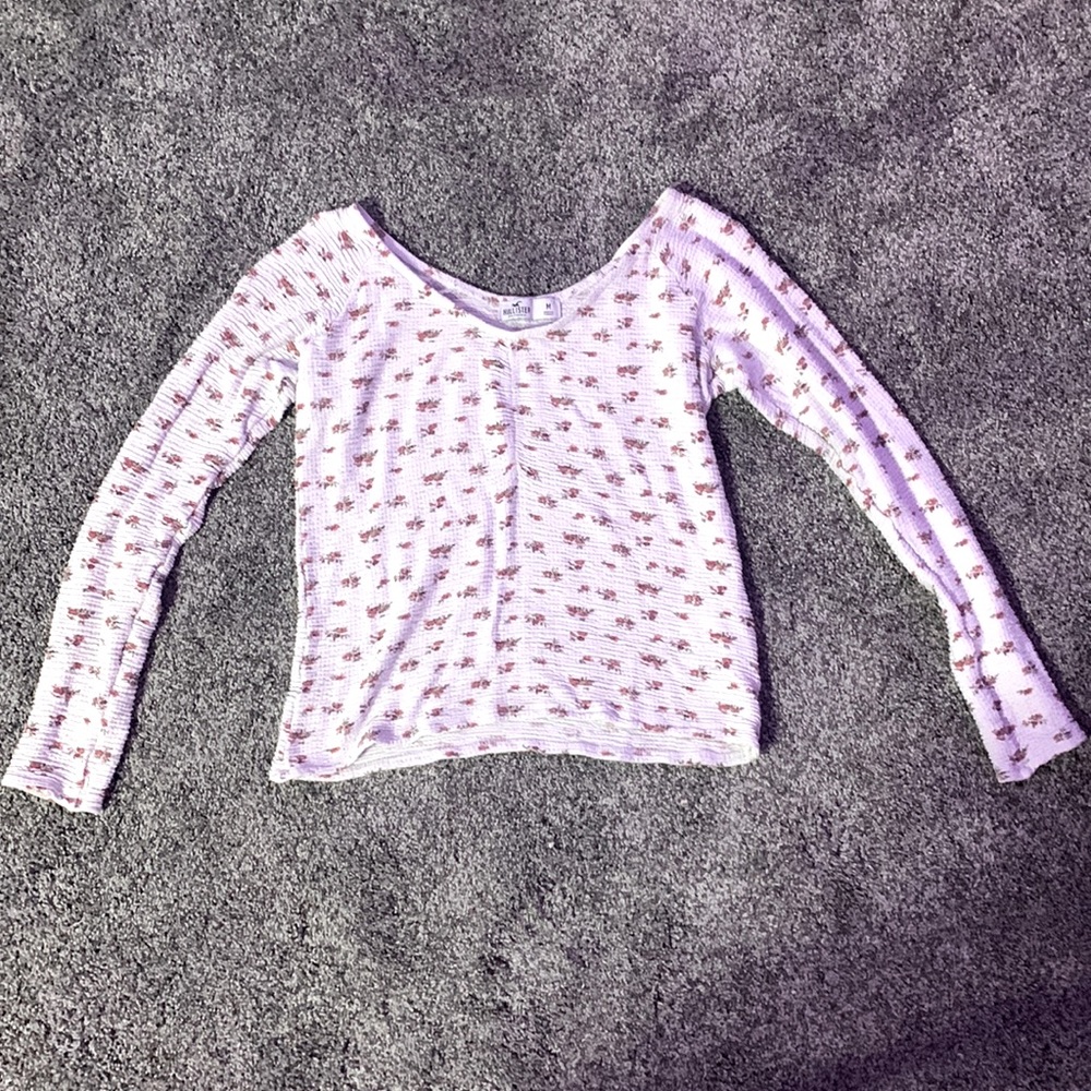Hollister White Long Sleeve Tee With Tiny Roses